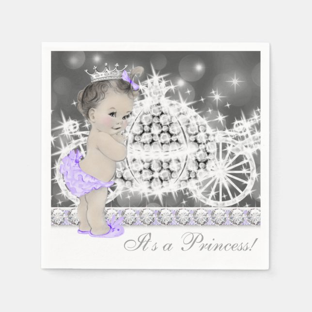 Elegant Purple and Grey Princess Baby Shower Napkin (Front)