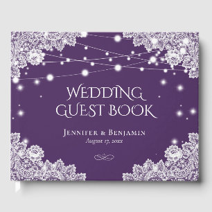 Elegant Purple and Lace Wedding Guest Book