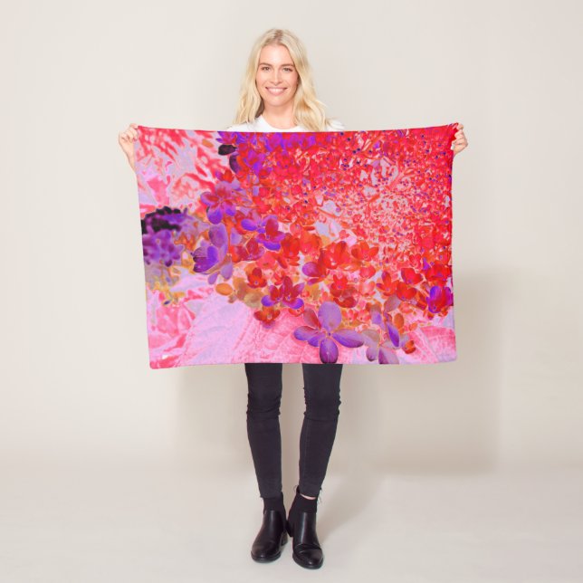 Elegant Purple and Orange Limelight Hydrangea Fleece Blanket (In Situ)