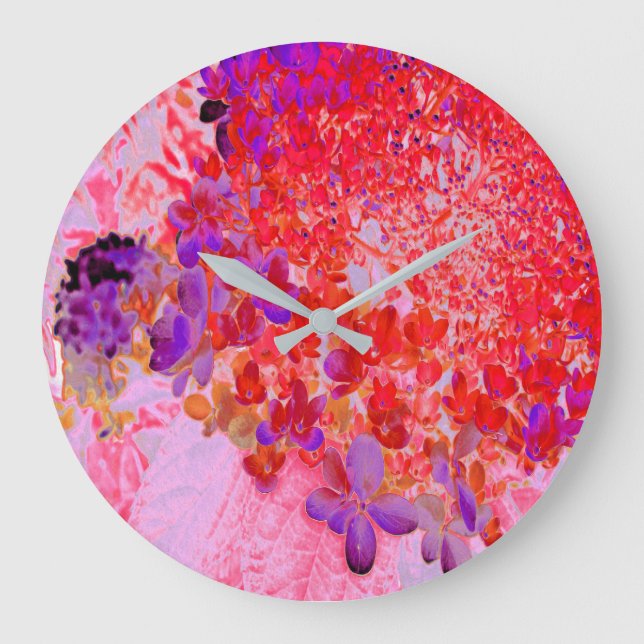 Elegant Purple and Orange Limelight Hydrangea Large Clock (Front)