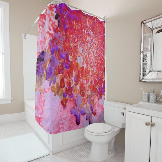 Elegant Purple and Orange Limelight Hydrangea Shower Curtain (In Situ)