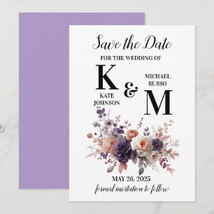 Elegant Purple and Peach Blush Floral Wedding Save The Date