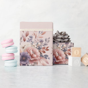 Elegant Purple and Peach Blush Floral  Wrapping Paper