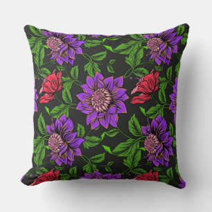 Elegant Purple And Red Flower Black Background Cushion