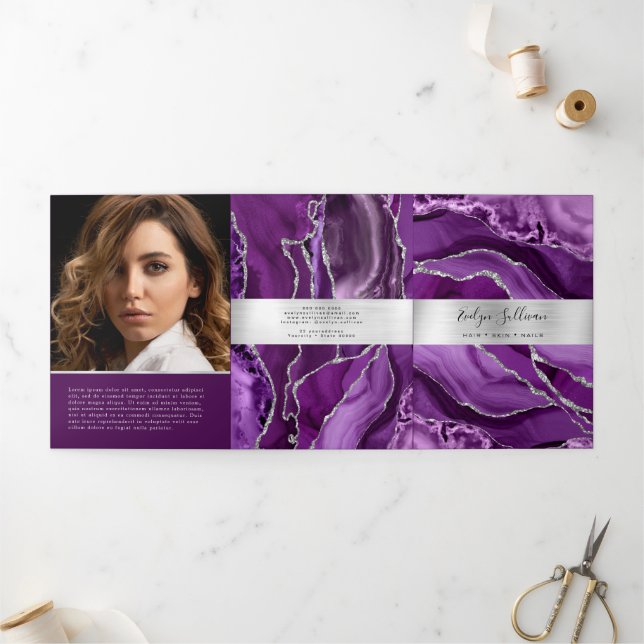 Elegant Purple and Silver Agate Trifold Brochure (Outside)
