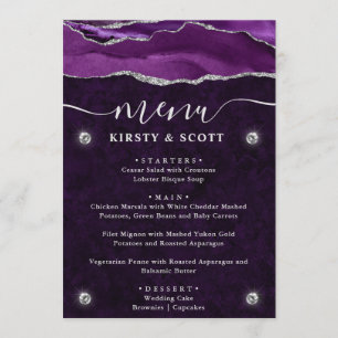 Elegant Purple and Silver Agate Wedding Menu