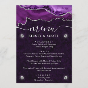 Elegant Purple and Silver Agate Wedding Menu