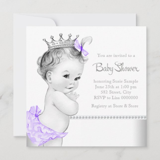 Elegant Purple and Silver Baby Shower Invitation (Front)