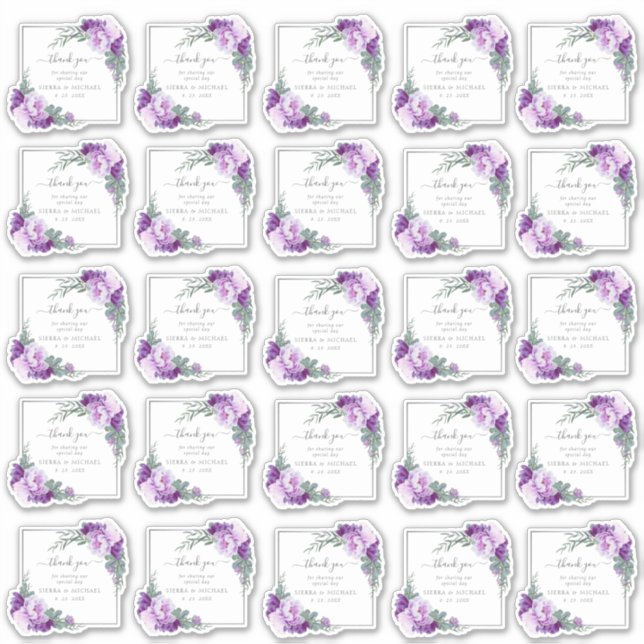 Elegant Purple and Silver Floral Wedding Thank You (Front)