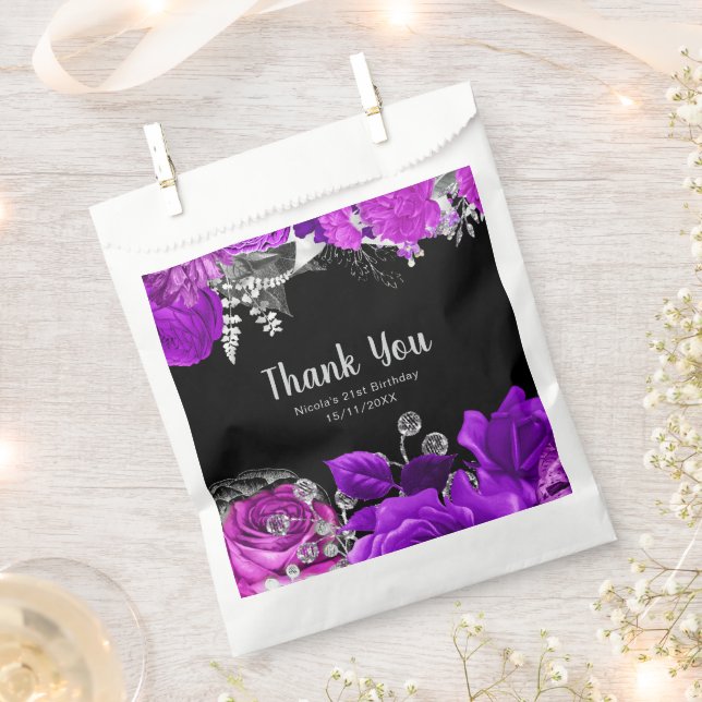 Elegant Purple and Silver Flowers Birthday Party  Favour Bags (Clipped)