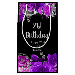 Elegant Purple and Silver Flowers Birthday Small Gift Bag