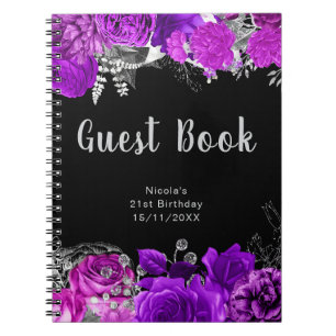 Elegant Purple and Silver Flowers Guest Book