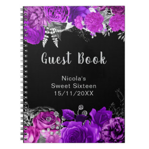 Elegant Purple and Silver Flowers Sweet Sixteen Notebook