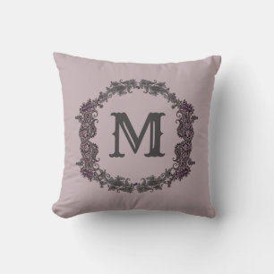 Elegant Purple and Silver Framed Monogram Cushion