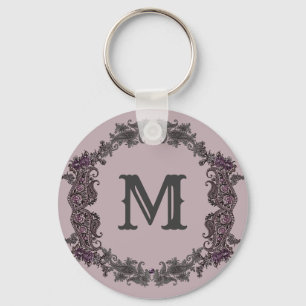 Elegant Purple and Silver Framed Monogram Key Ring