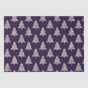 Elegant Purple and Silver Glitter Christmas Tree Tissue Paper