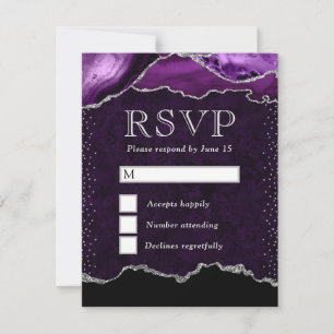 Elegant Purple and Silver Glitter Marble Agate RSVP Card