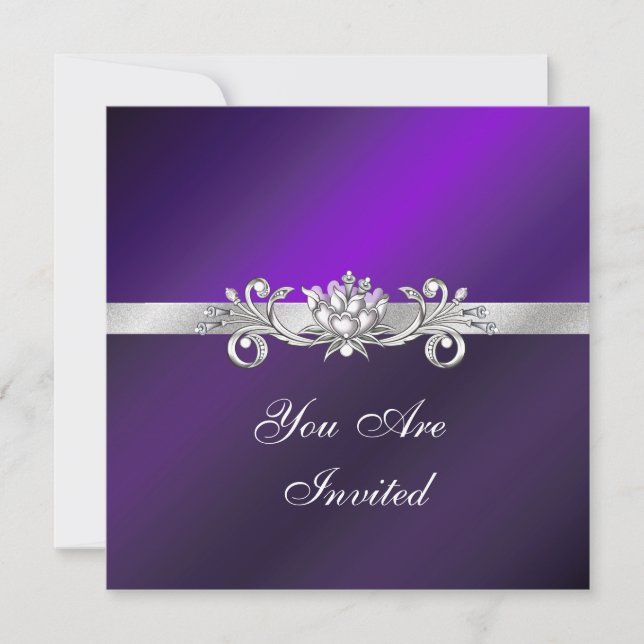 Elegant Purple and Silver Party Invitations (Front)