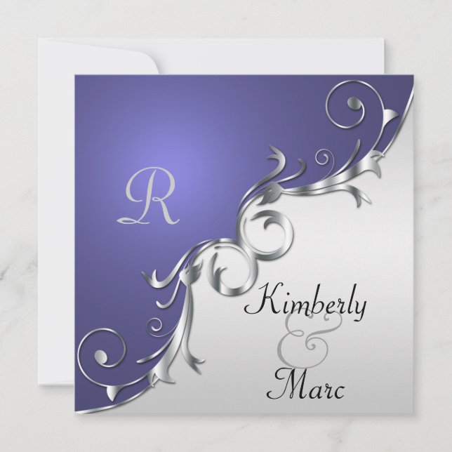 Elegant Purple and Silver Wedding Invitation (Front)