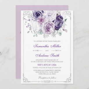 Elegant Purple and Silver Wedding Invitation