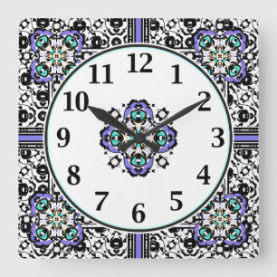 Elegant Purple and Teal Moroccan Arabesques Square Wall Clock