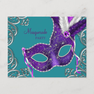 Elegant Purple and Turquoise Blue Masquerade Party Invitation