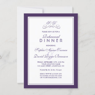 Elegant Purple and White Border REHEARSAL DINNER I Invitation