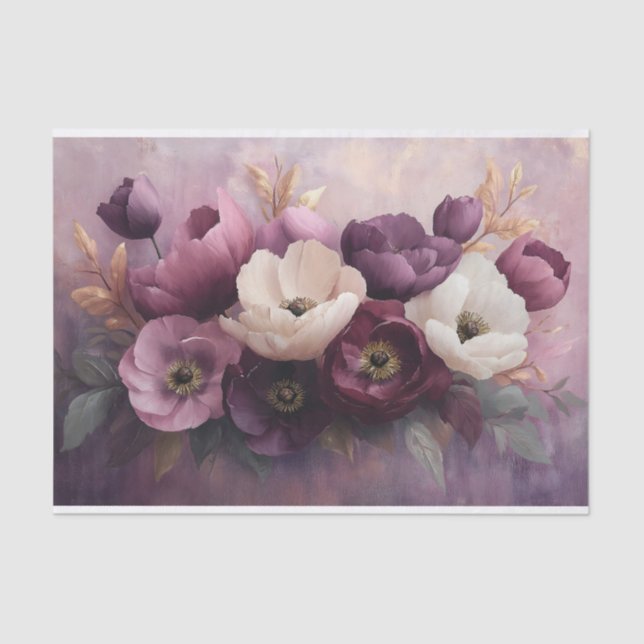 Elegant Purple and White Floral Bouquet  Tissue Paper (Front)