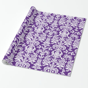 Elegant Purple And White Floral Damasks Wrapping Paper
