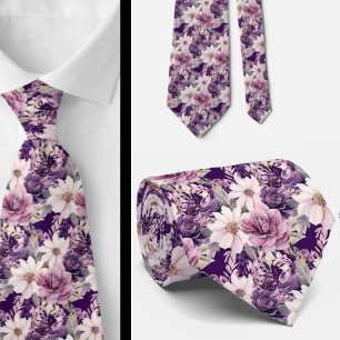 Elegant Purple and White Floral Neck Ties