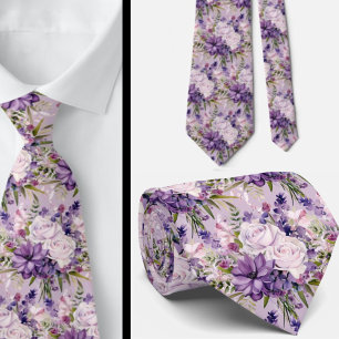 Elegant Purple and White Floral Neck Ties