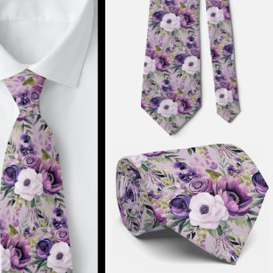 Elegant Purple and White Floral Neck Ties