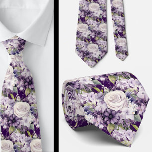 Elegant Purple and White Floral Neck Ties