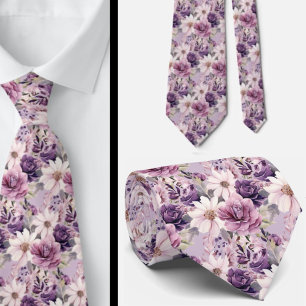Elegant Purple and White Floral Neck Ties