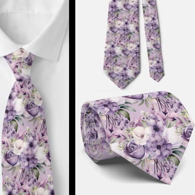 Elegant Purple and White Floral Neck Ties (Creator Uploaded)