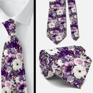 Elegant Purple and White Floral Neck Ties