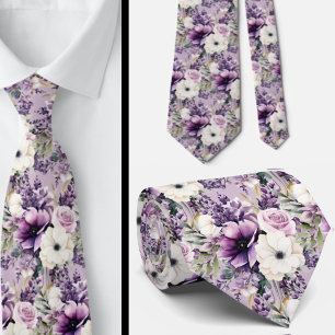 Elegant Purple and White Floral Neck Ties