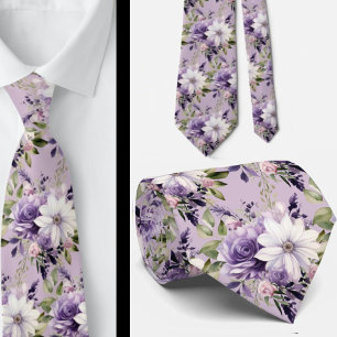 Elegant Purple and White Floral Neck Ties