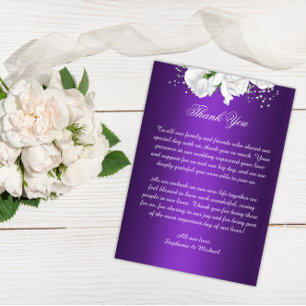 Elegant Purple and White Floral Wedding Thank You Card