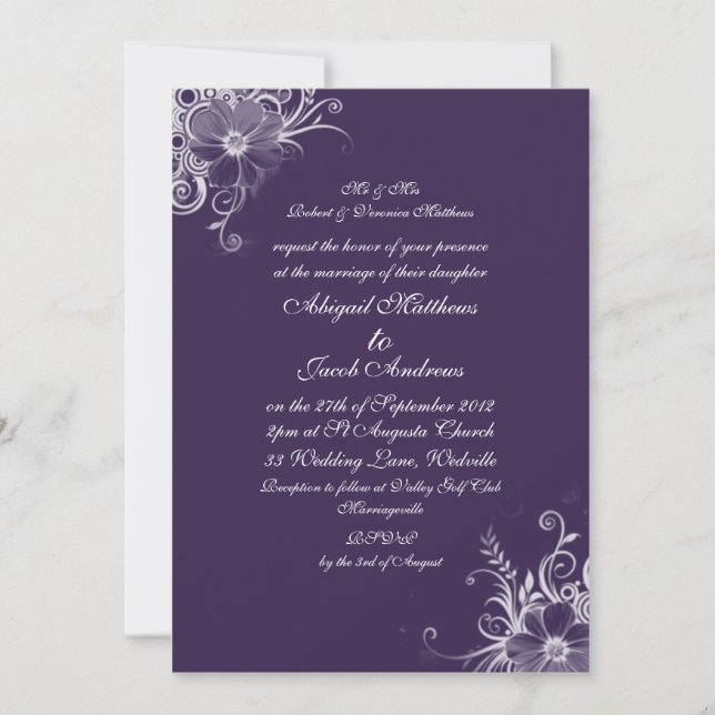 Elegant Purple And White Flower Wedding Invitation (Front)