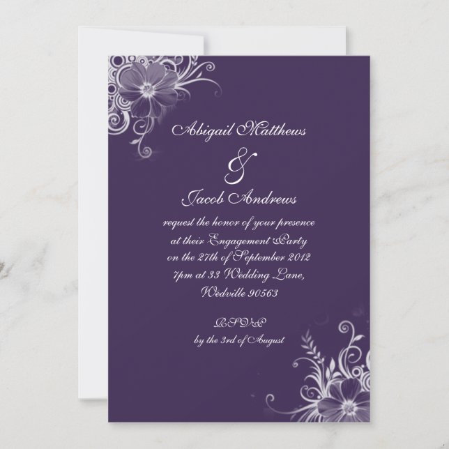 Elegant Purple And White Flowers Engagement Party Invitation (Front)
