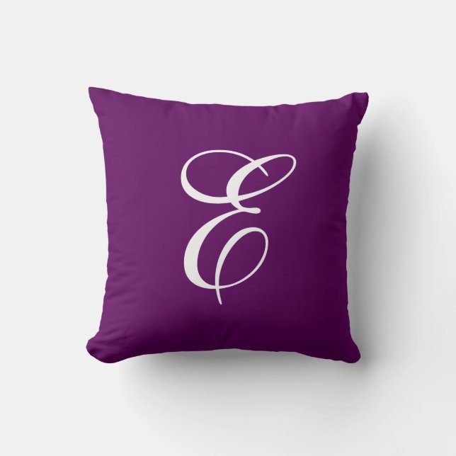 Elegant Purple and White Monogram Throw Pillow (Front)