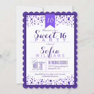 Elegant Purple and White Sweet 16 Birthday Party Invitation