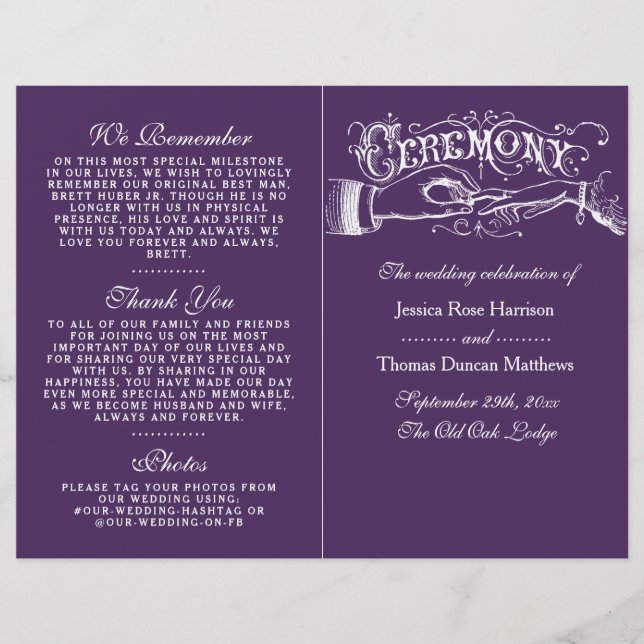 Elegant Purple And White Wedding Ceremony Programs (Front)