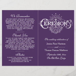 Elegant Purple And White Wedding Ceremony Programs