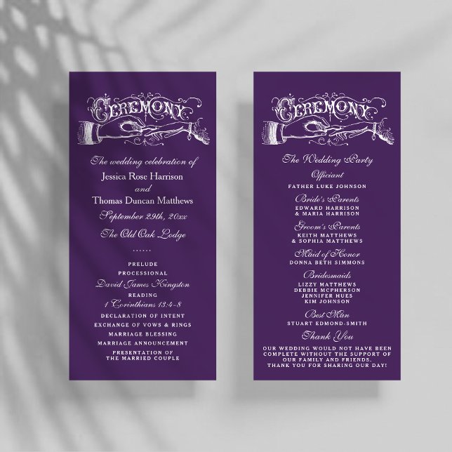 Elegant Purple And White Wedding Ceremony Programs Programme (Creator Uploaded)