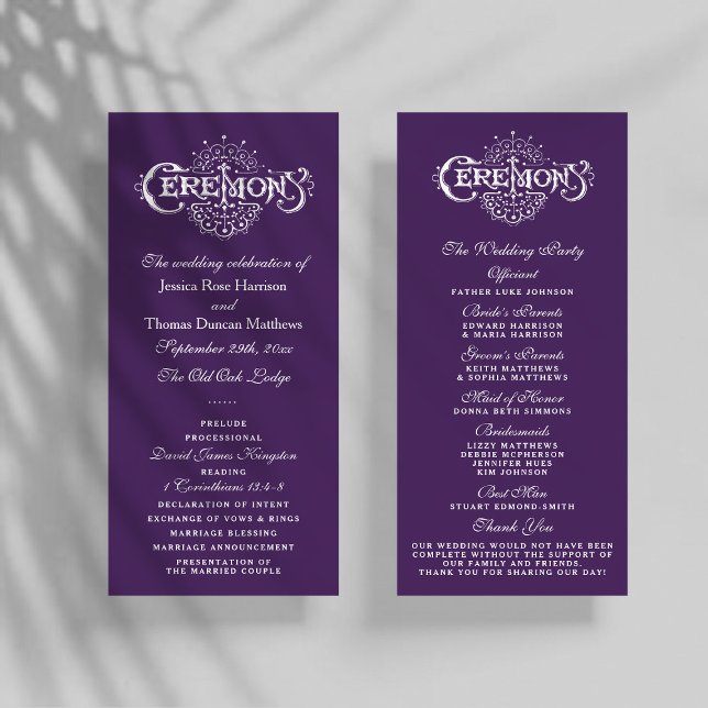 Elegant Purple And White Wedding Ceremony Programs Programme (Creator Uploaded)