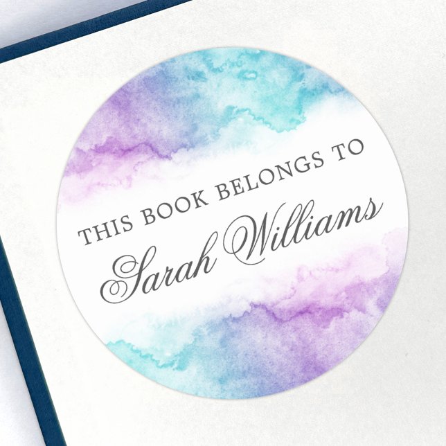 Elegant purple aqua watercolor bookplate stickers (Creator Uploaded)