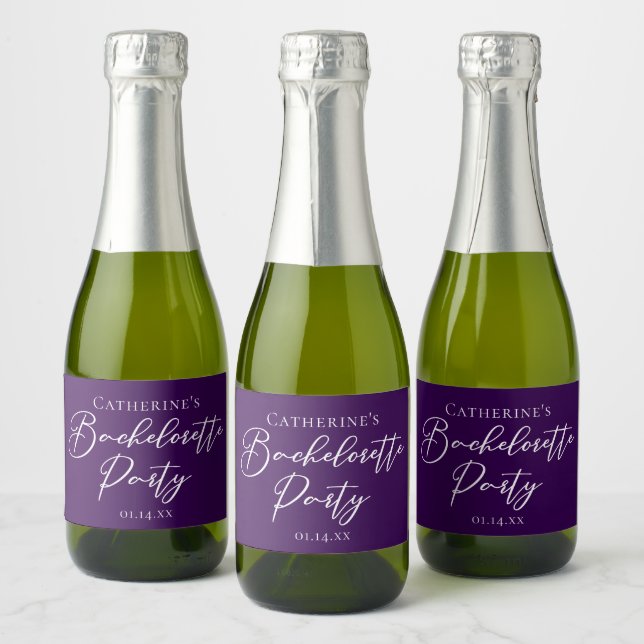 Elegant Purple Bachelorette Party Custom Mini Sparkling Wine Label (Bottles)