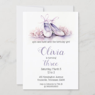 Elegant Purple Ballet Shoes Ballerina Birthday Invitation